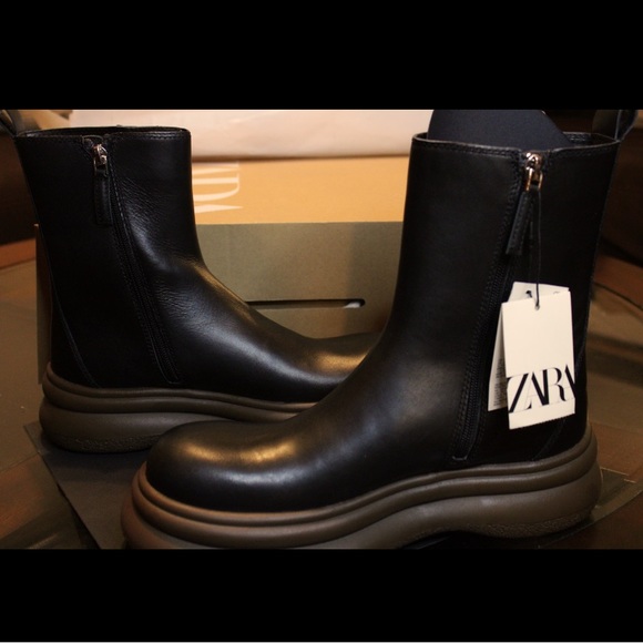 ZARA High Sole Real Leather Ankle Boots - Picture 1 of 6